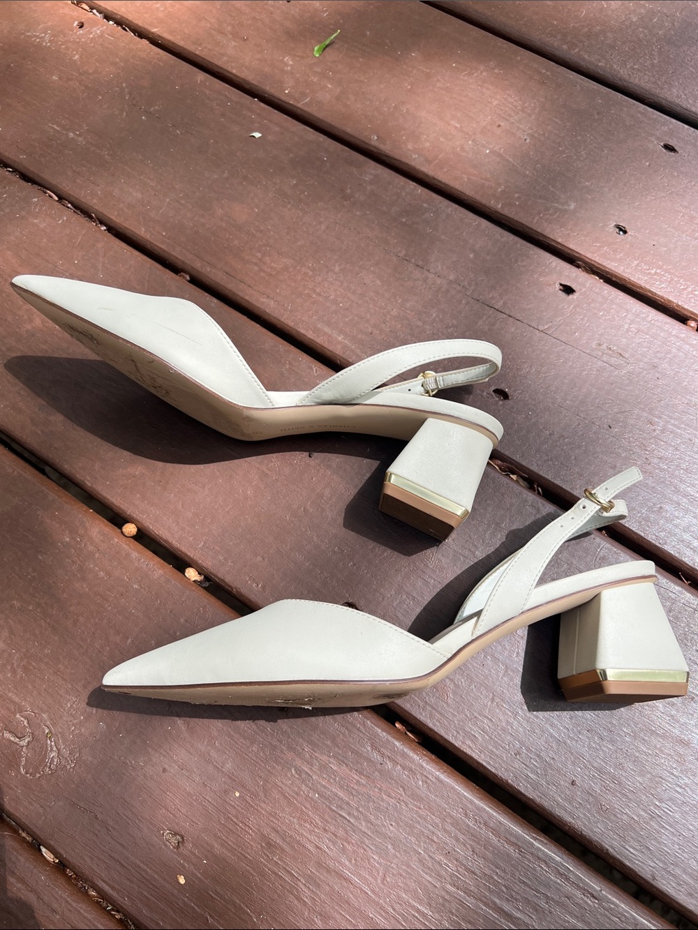 Charles & Keith • Katarina Metallic-Heel Slingback Pumps - Chalk - Picture 7 of 13